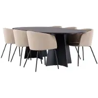 Ebuy24 Bootcut eethoek tafel zwart en 6 berit stoelen beige.