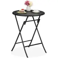 Relaxdays tuintafel - 75 x 60 cm - inklapbaar - rotanlook - rond - kunststof & staal - balkon - zwart