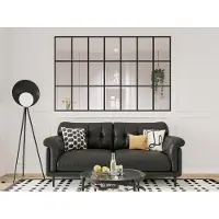 Vente-unique Glazen binnenraam in orangeriestijl van gepoederlakt aluminium - 210 x 130 cm - Zwart - ORANSA