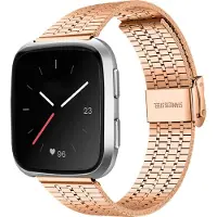 Strap-it Stalen Smartwatch bandje - Geschikt voor Fitbit Versa / Versa 2 roestvrij stalen bandje - rosé goud - Horlogeband / Polsband / Armband