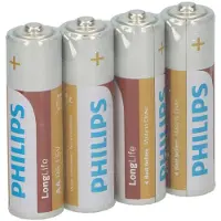 Philips LongLife batterijen R6L4F/10, wegwerpbatterijen, AA, zink-koolstof, 1,5 V, 4 stuks, 3 jaar