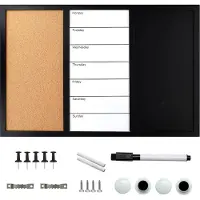 Intirilife 3-in-1 Combitafel - 60 x 40 cm - krijtbord, whiteboard, kurk prikbord - magneetbord, memobord - magnetische zijden - weekplanner inclusief magneten, pinnen, krijt en penmarker - weekplanner