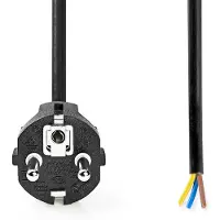 Nedis CEE 7/7 recht - 3-aderig open eind stroomkabel | 3x 1,50mm (rubber) | zwart | 3 meter