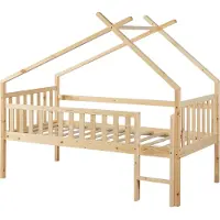 En.casa Kinderbed Sotkamo huisbed hoog uitvoering met bedbodem 90x200 cm naturel []