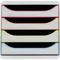 Exacompta Big Box Plus Black Office Wit/Harlekijn, 4 open laden A4/A4+/24x32 cm, geruisloos, stapelbaar
