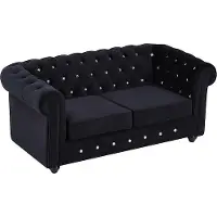 Vente-unique Tweezitsbank van zwart velours en knopen met kristaleffect CHESTERFIELD