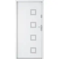 Vente-unique Voordeur van massief staal met accenten van inox - H207 x B100 cm - Wit - 55 cm dikte - Draait links open - TIFANA