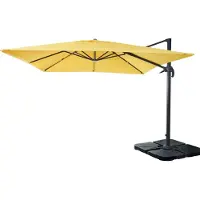 Mendler Zweefparasol -A96, parasol 3x3m (Ø4.24m) polyester aluminium/staal 23kg ~ geel met standaard, draaibaar