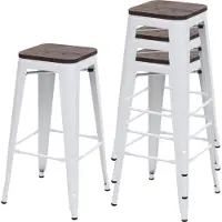 Mendler Set van 4 barkrukken -A73 incl. houten zitting, barkruk tegenkruk, metaal industrieel ontwerp stapelbaar ~ wit