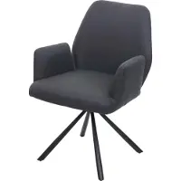 Mendler Eetkamerstoel -H71, keukenstoel fauteuil stoel, draaibare auto positie stof/textiel staal ~ donkergrijs