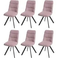 Mendler Set van 6 eetkamerstoelen -J69, keukenstoel, draaibare autostand, fluweel ~ roze