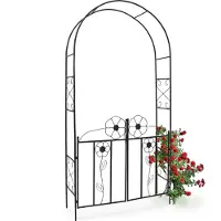 Relaxdays tuinboog met poort - gepoedercoat ijzer - 228 x 116 x 36,5 cm - klimplanten - zwart