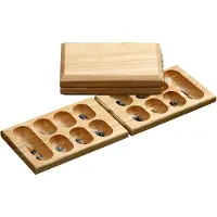Sonstiges Kalaha - Opklapbaar spel - Gekleurde natuur steentjes - Klein blank hout 29x10cm
