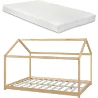 En.casa Kinderbed Cerro huisbed met matras 120x200 cm houtkleurig