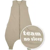 Meyco Baby Slub met Team No Sleep applicatie baby winter slaapoverall jumper - taupe/offwhite - 80cm - 2.0 TOG
