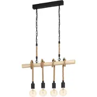 Eglo Landelijke Hanglamp Youngstown 4 Lichts Zwart Met Hout