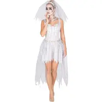 Dressforfun - vrouwenkostuum Bruidskleed skelet S - verkleedkleding kostuum halloween verkleden feestkleding carnavalskleding carnaval feestkledij partykleding - 300058