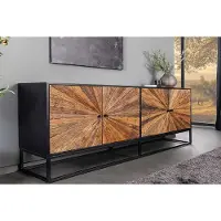 Invicta Massief dressoir BARRACUDA 180cm bruin mangohout met teakhouten front zwart metaal - 44987