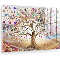 MuchoWow Glasschilderij 90x60 cm - Schilderij acrylglas - Levensboom - Goud - Kleurrijk - Abstract - Aesthetic - Foto op glas - Muurdecoratie woonkamer - Wanddecoratie slaapkamer - Schilderijen
