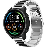 Strap-it Stalen schakel bandje - geschikt voor Xiaomi Mi Watch / Xiaomi Watch S1 (Pro/Active) / Watch 2 Pro / Watch S3 / Amazfit Balance / Bip 5 - zilver/zwart
