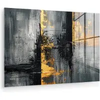 MuchoWow Glasschilderij 180x120 cm - Schilderij acrylglas - Modern - Goud - Grijs - Patroon - Foto op glas - Muurdecoratie woonkamer - Wanddecoratie slaapkamer - Schilderijen