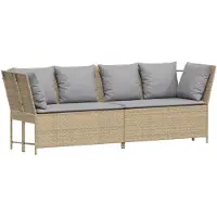 vidaXL - Tuinbank - met - kussens - poly - rattan - beige