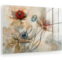 MuchoWow Glasschilderij 180x120 cm - Schilderij acrylglas - Bloemen - Beige - Modern - Illustratie - Foto op glas - Muurdecoratie woonkamer - Wanddecoratie slaapkamer - Schilderijen