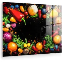 MuchoWow Glasschilderij 160x120 cm - Schilderij acrylglas - Groente - Graffiti - Kleurrijk - Koken - Abstract - Foto op glas - Muurdecoratie woonkamer - Wanddecoratie slaapkamer - Schilderijen