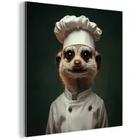 MuchoWow Aluminium schilderij 20x20 cm - Wanddecoratie metaal - Dier - Kok - Stokstaartje - Metalen muurdecoratie woonkamer - Decoratie industrieel - Foto op dibond - Industriële accessoires slaapkamer