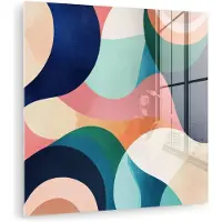 MuchoWow Glasschilderij 50x50 cm - Schilderij acrylglas - Abstract - Blauw - Roze - Foto op glas - Muurdecoratie woonkamer - Wanddecoratie slaapkamer - Schilderijen