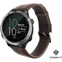 Strap-it Leren smartwatch bandje - geschikt voor Garmin Vivoactive 4 45mm / Garmin Venu 2 - donkerbruin