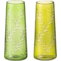 J-Line Vaas bladeren glas groen small assortiment van twee