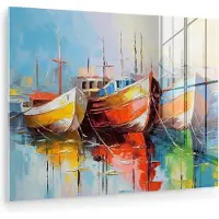 MuchoWow Glasschilderij 120x90 cm - Schilderij acrylglas - Boten - Kunst - Kleuren - Schilderij - Foto op glas - Muurdecoratie woonkamer - Wanddecoratie slaapkamer - Schilderijen