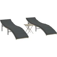 The Living Store Lounge Stoel - Ligbed - Ligbedden 2 st met tafel poly rattan lichtgrijs - Tuinset - Buitendrankset - Relaxstoel