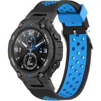 Strap-it Siliconen Smartwatch bandje - Geschikt voor Amazfit T-Rex - Pro sport bandje - zwart/blauw - Horlogeband / Polsband / Armband