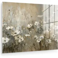 MuchoWow Glasschilderij 160x120 cm - Schilderij acrylglas - Bloemen - Wit - Natuur - Grijs - Modern - Foto op glas - Muurdecoratie woonkamer - Wanddecoratie slaapkamer - Schilderijen