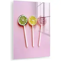 MuchoWow Glasschilderij 90x120 cm - Schilderij acrylglas - Lolly - Snoep - Citrus - Foto op glas - Muurdecoratie woonkamer - Wanddecoratie slaapkamer - Schilderijen