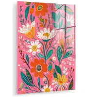 MuchoWow Glasschilderij 120x160 cm - Schilderij acrylglas - Roze - Bloemen - Wit - Oranje - Foto op glas - Muurdecoratie woonkamer - Wanddecoratie slaapkamer - Schilderijen