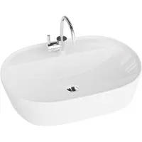 Domino PEREYA - Opzetwastafel Ovaal - 50cm - Wit Hoogglans - Met Kraangat - Dunne Rand - Waskom Badkamer