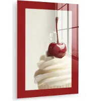 MuchoWow Glasschilderij 120x160 cm - Schilderij acrylglas - Cupcake - Kers - Rood - Foto op glas - Muurdecoratie woonkamer - Wanddecoratie slaapkamer - Schilderijen