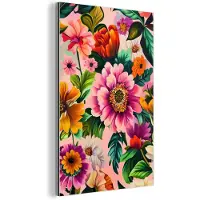 MuchoWow Aluminium schilderij 120x180 cm - Wanddecoratie metaal - Bloemen - Kleurrijk - Roze - Metalen muurdecoratie woonkamer - Decoratie industrieel - Foto op dibond - Industriële accessoires slaapkamer