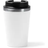 Roly Thermosbeker 350 ML Koffiebeker to go - Travel mug dubbelwandig - Wit - binnenkant RVS - Voor koffie en thee - Lekdichte reisbeker - Buitenkant recyled PP - 6 uur Koud / 3 uur warm