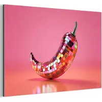 MuchoWow Aluminium schilderij 90x60 cm - Wanddecoratie metaal - Peper - Disco - Rood - Glitter - Metalen muurdecoratie woonkamer - Decoratie industrieel - Foto op dibond - Industriële accessoires slaapkamer