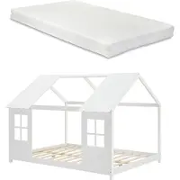 En.casa Kinderbed 'Tostedt', halfopen design, 140x200 cm, inclusief matras, wit