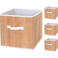 MCW Set van 4 vouwdozen -C21, opbergmand sorteerdoos opbergdoos, bamboe 32x32x32cm natuurlijke kleur