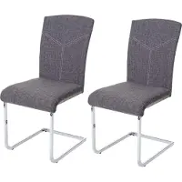 Mendler Set van 2 eetkamerstoelen -F36, vrijdragende keukenstoel conferentiestoel ~ stof/textiel, grijs