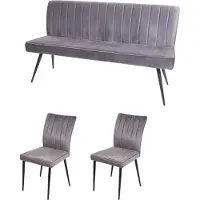 Mendler Eetkamer set -K16, set van 2 stoelen + bank Eetkamergroep Zitgroep Eetkamerset, fluweel metaal ~ donkergrijs