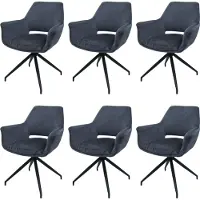 Mendler Set van 6 eetkamerstoelen -M53, keukenstoel Stoel met armleuning, draaibare autostand, metaal stof MVG ~ donkergrijs