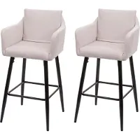 MCW Set van 2 barkrukken -H93, barkruk tegenkruk, metalen voetensteun ~ stof/textiel crème-beige