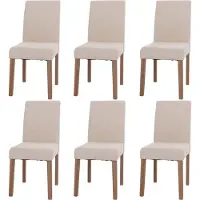 MCW Set van 6 eetkamerstoelen Littau, keukenstoel met hoge rugleuning, stof/textiel chenille hout ~ crème, naturelkleurige poten